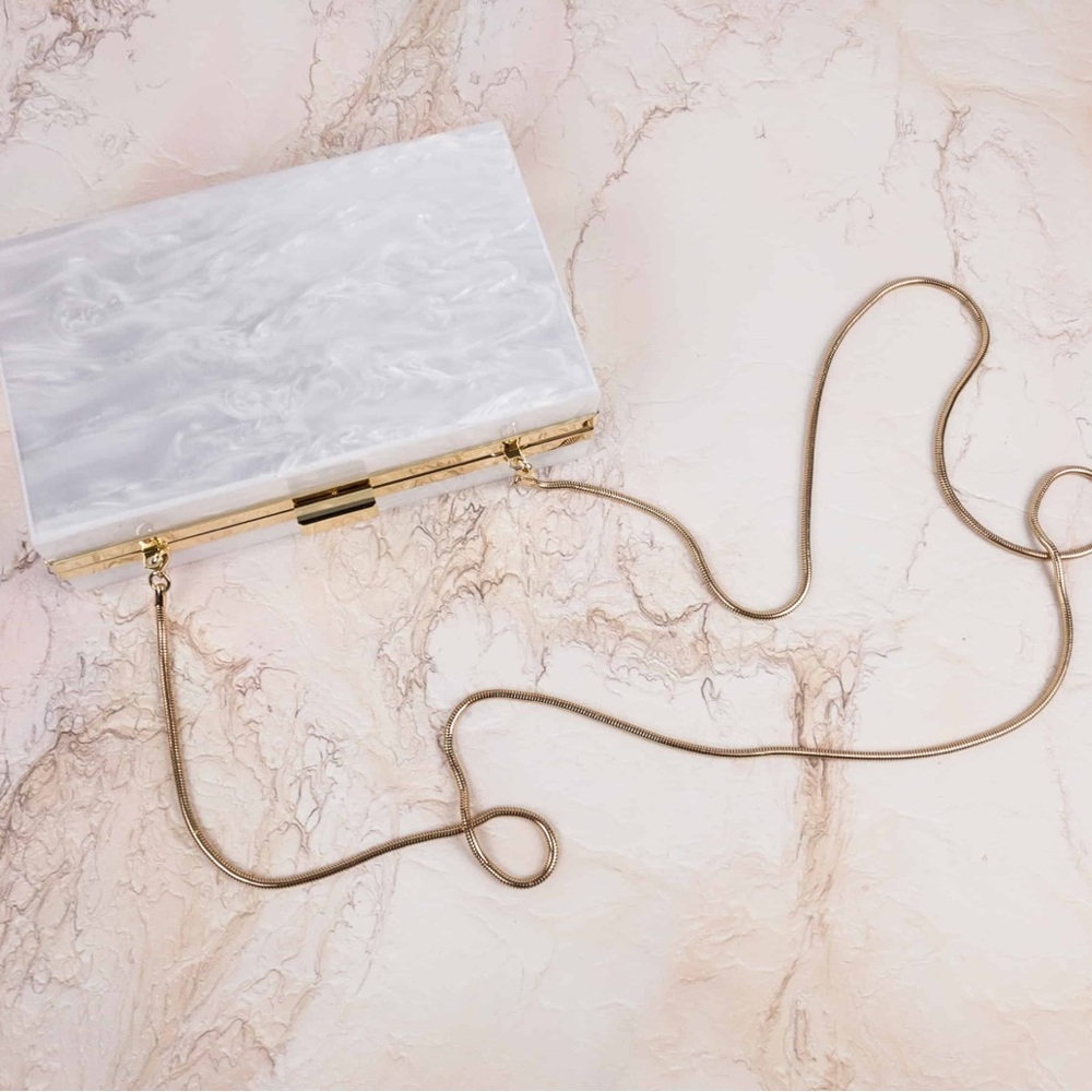 Rachel Zoe Pearl Lucite Box of Style Handbag Limited Edition Clutch with Chain